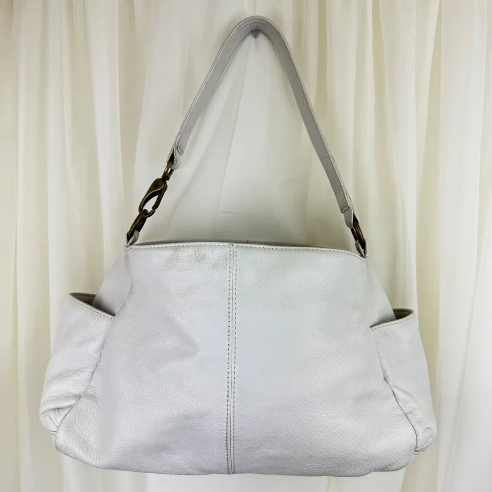 HOBO Cream Leather Hobo Shoulder Bag